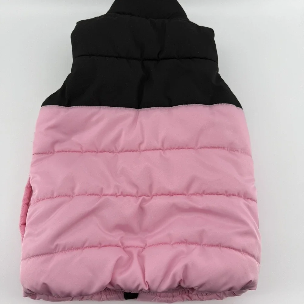 Puma Girls Vest Puffer Jacket Youth Size 4 Black White Pink Logo Full Zip Warm